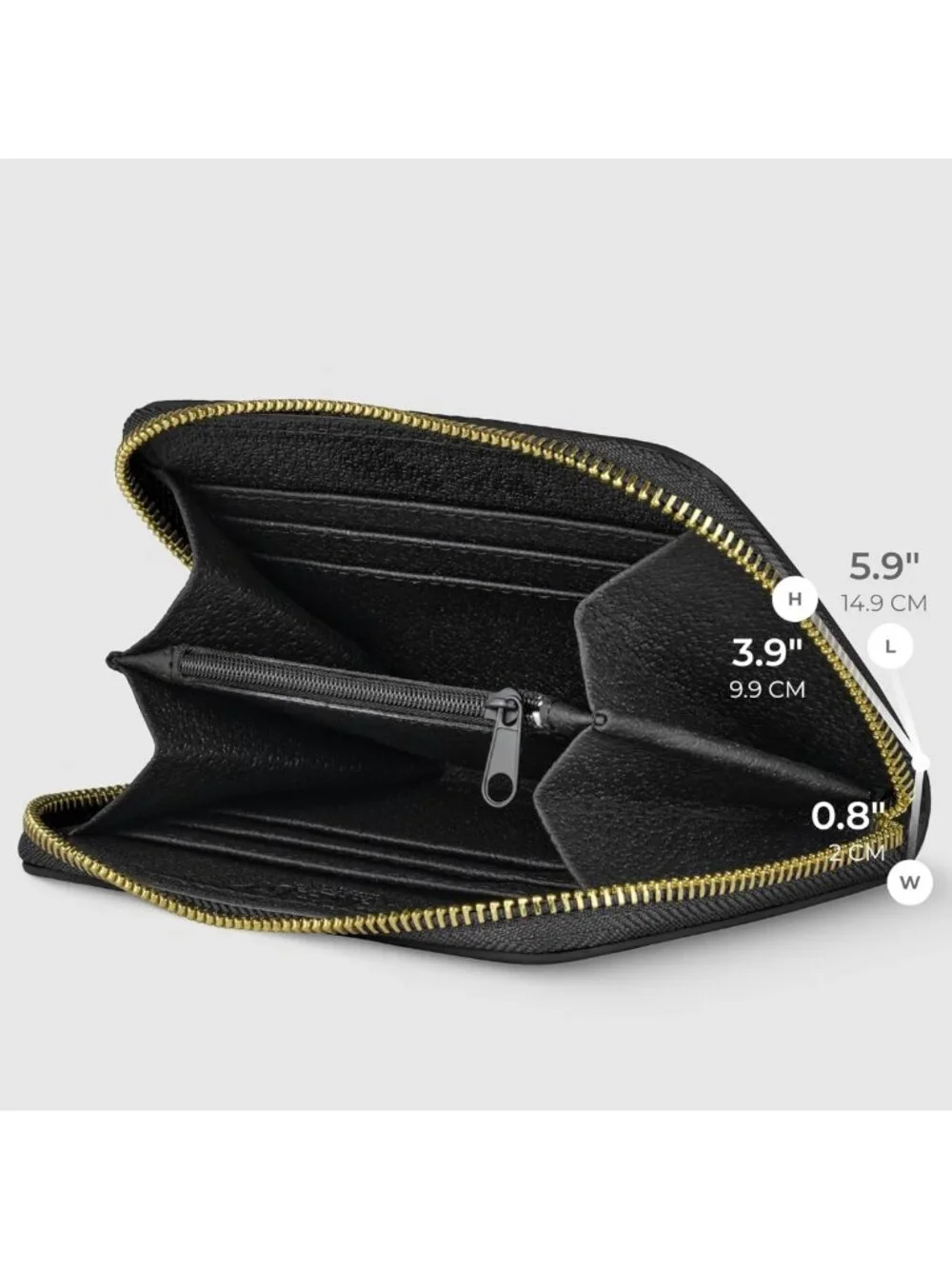 Genuine Leather Wallet for Women | Zippered Closure, 6 Card Slots, Small Black